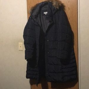 Women's 2X Navy with fur trim hood CS New York by Coffee Shop